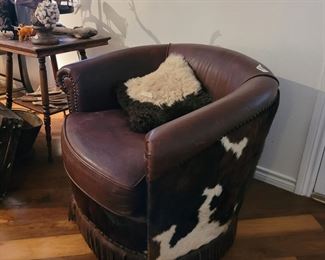 Cowhide swivel chair