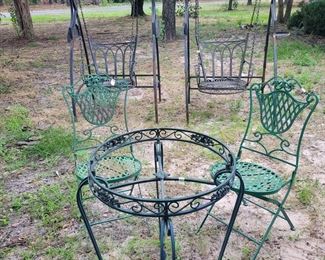 folding iron chairs, metal swinging chairs