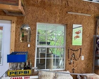 Soda mirrors, bottles, Canada Dry rack