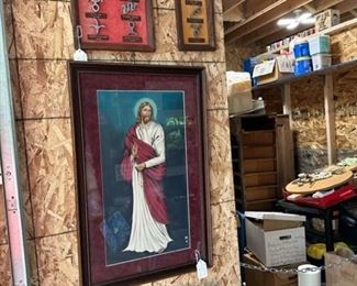 cattle brand displays, painted silk Jesus c. 1950