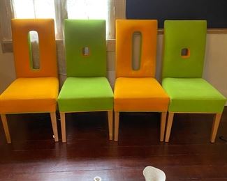 Great set of dining room chairs.  Citrus lime and melon. Very comfortable!! One chair needs cleaning  $200 