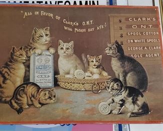 Clark ONT Cotton Thread Adv.  Kittens tin sign 13x16