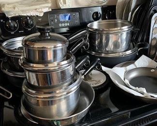 Very nice and clean pots and pans.