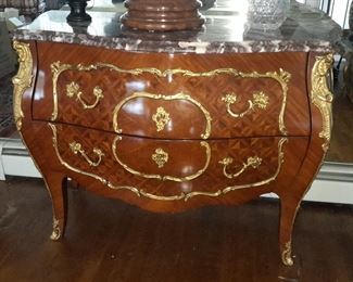 Antique Buffet Cabinet W/ Gold Trim & Marble Top