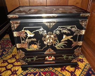 Asian Handpainted Carved Wooden Cabinet