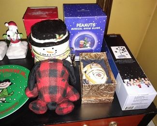 Peanuts Snoopy Christmas Decor (Plaid Plush, Plates, Snowglobes, Etc.)