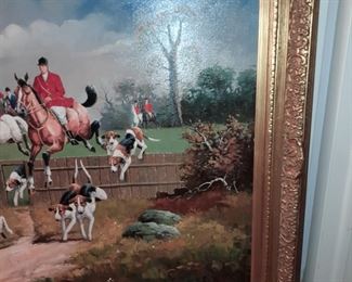 MASSIVE Framed Hunting Scene Painting