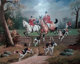 MASSIVE Framed Hunting Scene Painting