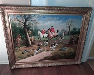 MASSIVE Framed Hunting Scene Painting