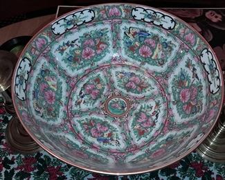 Oversized Rose Medallion Bowl On Pedestal