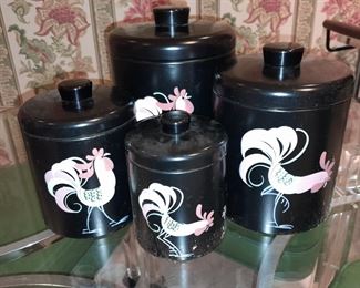Vintage Rooster Tin Cannister Set
