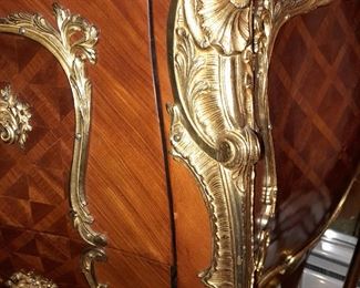 Antique Buffet Cabinet W/ Gold Trim & Marble Top