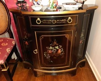 Gold & Black Lacquered Cabinet W/ Fruit Motif
