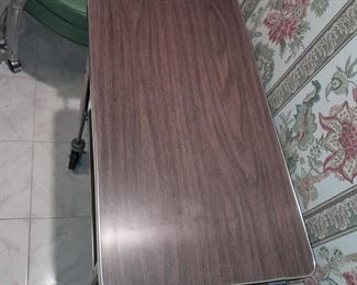 Chrome & Wood Laminate Rolling Bar Cart