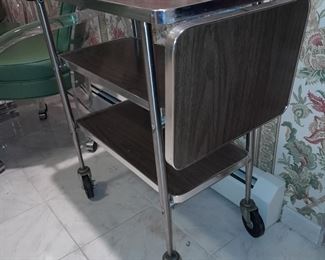 Chrome & Wood Laminate Rolling Bar Cart