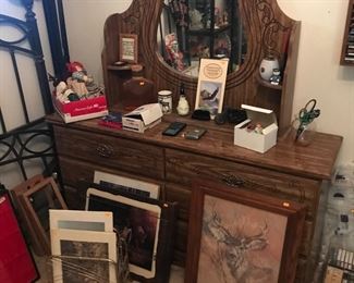 A $1.00 dresser! Wall decor with wolfs and deer!