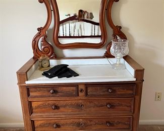 19th Century Walnut and Marble Dressing Table with Mirror