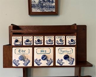 Dutch spice cabinet with porcelain drawers