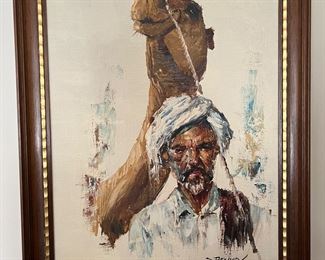 Framed Original Man With Camel Oil on Canvas Signed by Cyrus Afsary