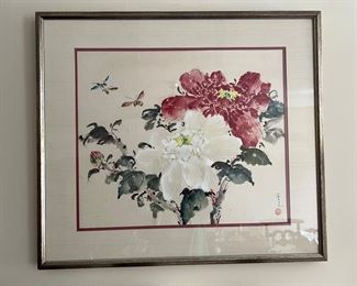 Framed Original Watercolor & Ink Floral Scene Signed By Eloise Bralove