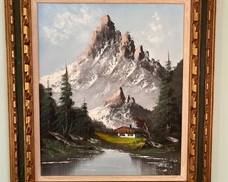 Framed Mountain Landscape Original Oil on Canvas Signed by Stack