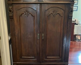 Antique Carved 2 Door / 4 Drawer Armoire/Wardrobe