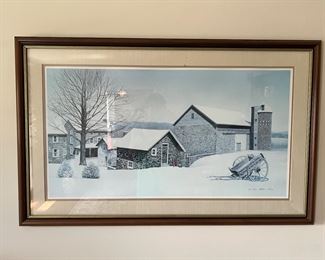 Framed Snow Scene Landscaped Lithograph Signed by J. Wayne Bystrom 339/750