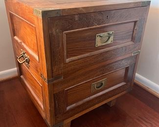 Rosewood Anglo Indian Campaign 2 Drawer End Table by M. Hayat & Bros (pr)