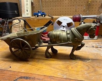 Vintage Heavy Brass Horse & Cart