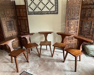 M. Hayat & Bros Prayer Smoking or Betting 3 Legged Chairs (5 Total)