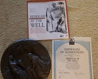 Rebecca at the Well bronze plate/Dore illustration