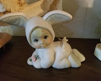 Ceramic figurine - crawling baby in bunny suit - cute!