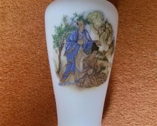 Transfer printed satin glass vase - Japan , 1 of 2