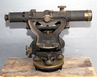 Vintage Keuffel & Esser Co. Surveying Transit, Model 93675, In Original Wood Box, w/ Wood And Metal Surveyor Tripod, 56" Tall

