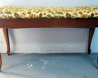 Vintage Upholstered Piano Bench With Hinged Lift Seat And Cabriole Legs, 19" x 34" x 13