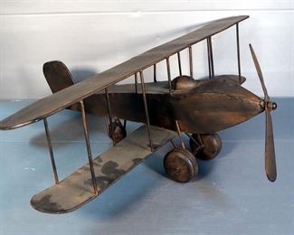 Metal Decorative Bi-Plane, 10.5" x 32" x 25"
