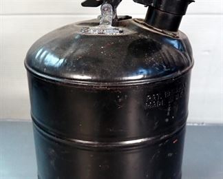 Vintage JustRite Manufacturing Co. Gas Can, 16" Tall, Pressol Pump Oiler, And Vintage Finger Pump Oil Cans, Various Sizes, Qty 6, Total Qty 8