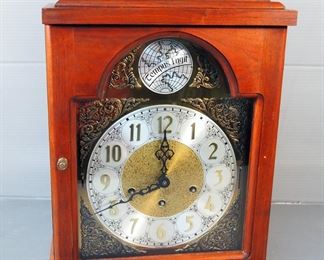  Vintage Winding Mantle Clock, 17" x 12.5" x 8", Face Says Tempus Fugit And Western Germany, Includes Key
