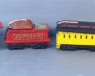 McCormick Decanters, Including Commemorative Edition Locomotive, Central Pacific Passenger Car, Mail Car, & Jupiter Wood Tender Car, Total Qty 4