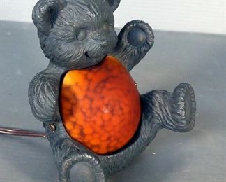 Vintage Tiffany Style Amber Art Glass Table Lamp Including Cheyenne Bear, Duck With Minor Damage, And Turtle, And Clear Glass Lady Lamp