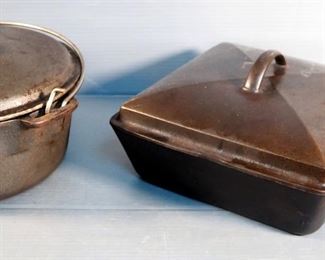 Wagner 1891 Original L 5 Qt Dutch Oven With Lid, And Wagner Ware Sidney O Series Square Chicken Fryer With Lid