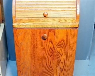 Wood Pull Out Trash Bin With Roll Top Receptacle, 31" x 17" x 12"