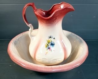 Large 11" Porcelain Vintage Style Pitcher With 16" Water Basin
