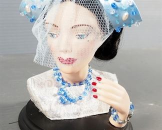 D.A.E. Original Extravagance In Doll Design Elegant Doll Bust On Wood Stand, Missing Earrings