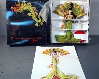 Mattel, Inc. Bob Mackie Fantasy Goddess Of Asia Barbie, Limited Edition, With Signed Print, And Certificate Of Authenticity, In Original Box