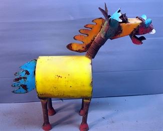 Metal Junkyard Art, Including 22" Tall Peacock, And Bobblehead Style Horse, 24" Tall x 26" Long
