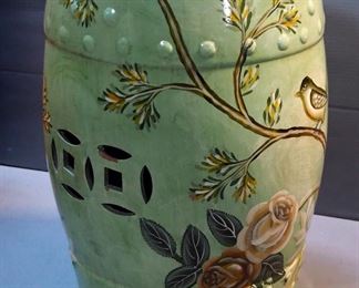  Ceramic 19" Garden Stool With Floral Accents