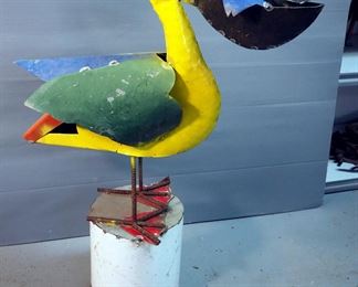 Metal Junkyard Art Pelican, 34" Tall x 26" Long