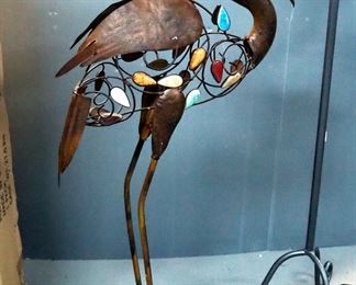 Metal Decorative Herons, Qty 2, 36" And 34" Tall, And Metal Floor Standing Lantern Style Candle Holder, 58" Tall