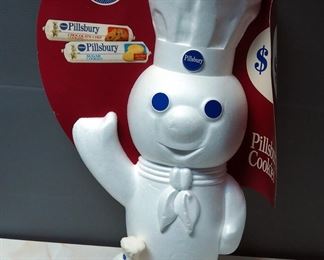 Vintage Styrofoam 27" Pillsbury Doughboy Advertisement Figurine, And Rubber 7" Pillsbury Doughboy